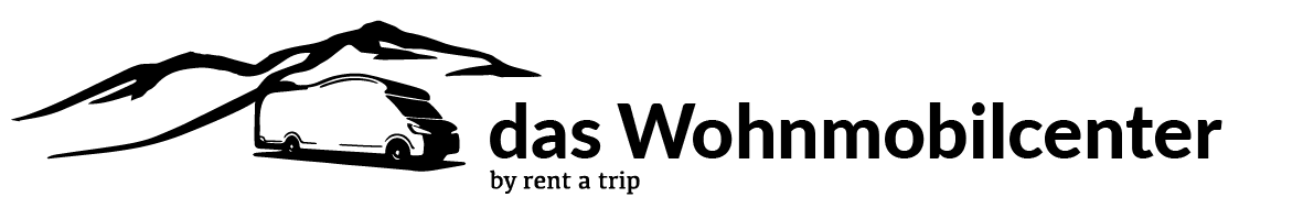 Logo rent-a-trip Camper Wohnmobil Wohnwagen vor Bergen